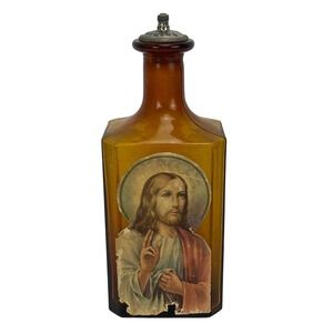 Vintage Watkins Amber Glass Dandruff Remover Scalp Tonic Jesus Bottle Unique